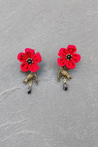 Boucles d'oreilles kanzashi AMOURETTE