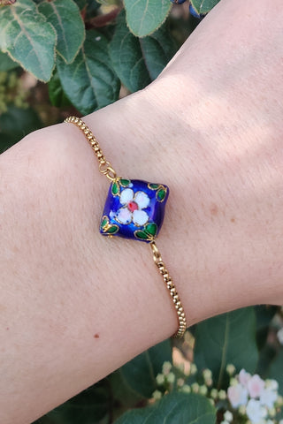 bracelet femme en acier inoxydable et émail cloisonné bleu