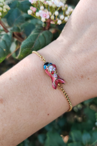 bracelet femme en acier inoxydable et émail cloisonné rose