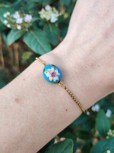 bracelet femme en acier inoxydable et émail cloisonné bleu turquoise