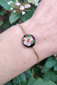 bracelet femme en acier inoxydable et émail cloisonné violet