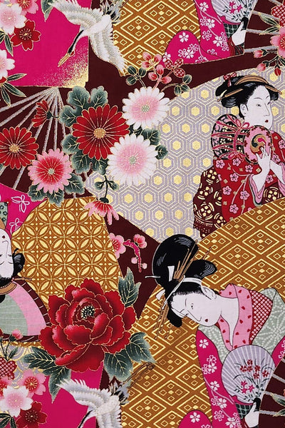 Echarpe en cachemire et tissu japonais geisha femme, zoom motif tissu