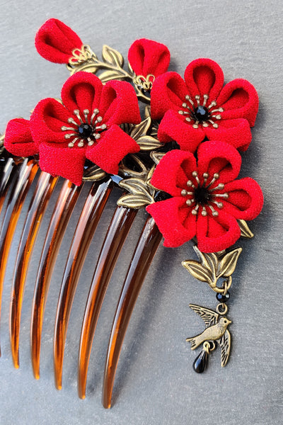 Grand peigne kanzashi COUP DE FOUDRE