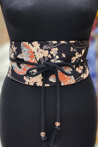 Ceinture OBI Carpes et sakura noir - Fleurs d'Ascenseurs