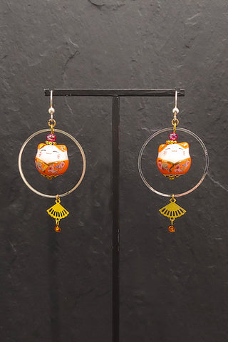 Boucles d'oreilles CHAT-BADA orange - Fleurs d'Ascenseurs