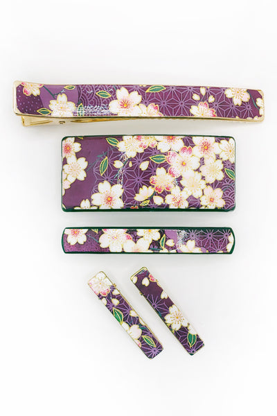 Barrette mince WASHI Sakura violet - Fleurs d'Ascenseurs